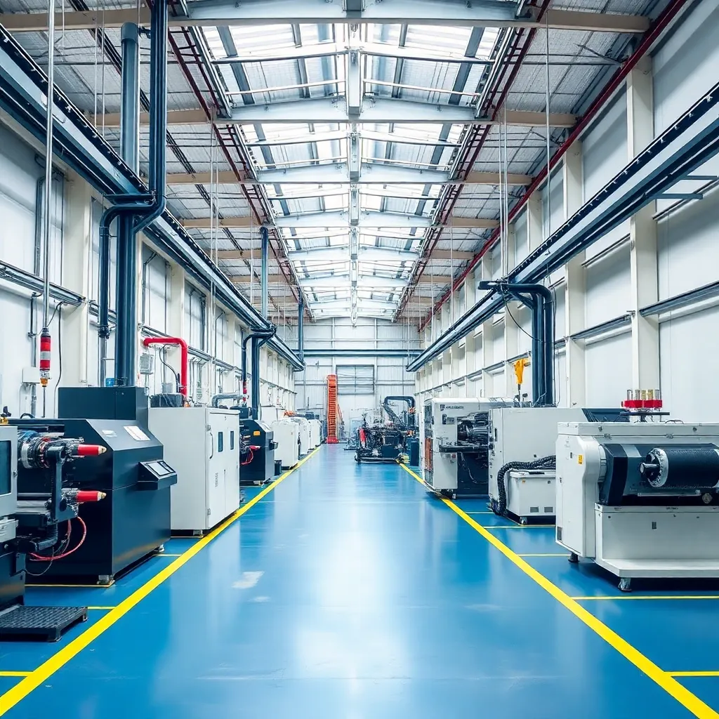 Produktionshalle eines mittelständischen deutschen Unternehmens mit modernen Maschinen